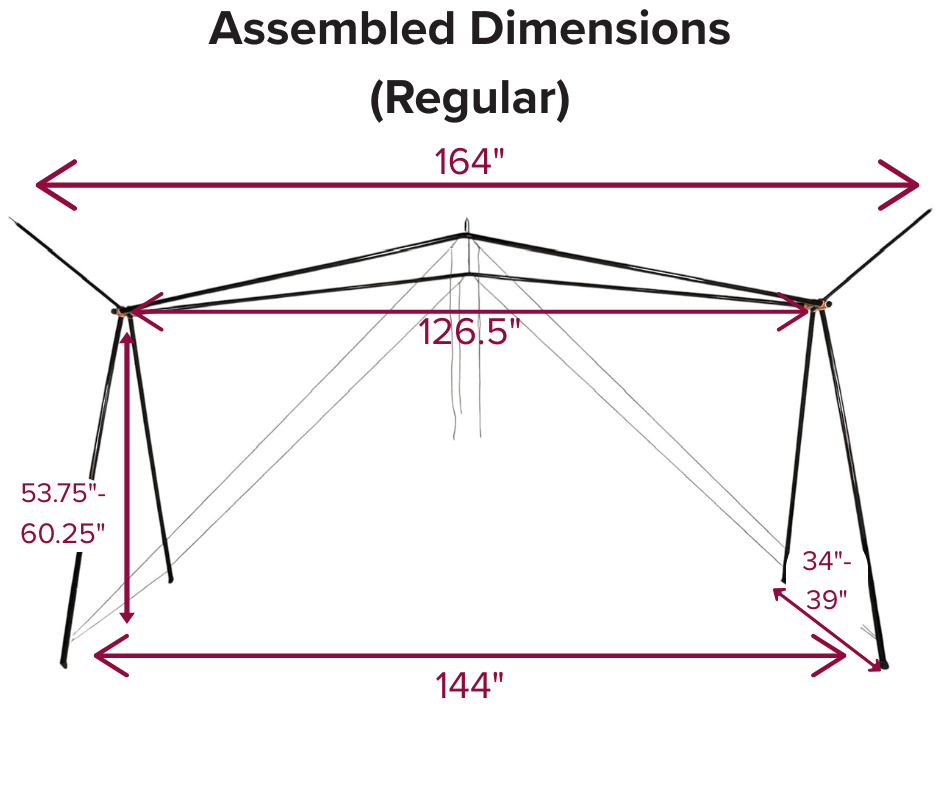 Diagram of assembled dimensions for a regular structure with measurements in inches.